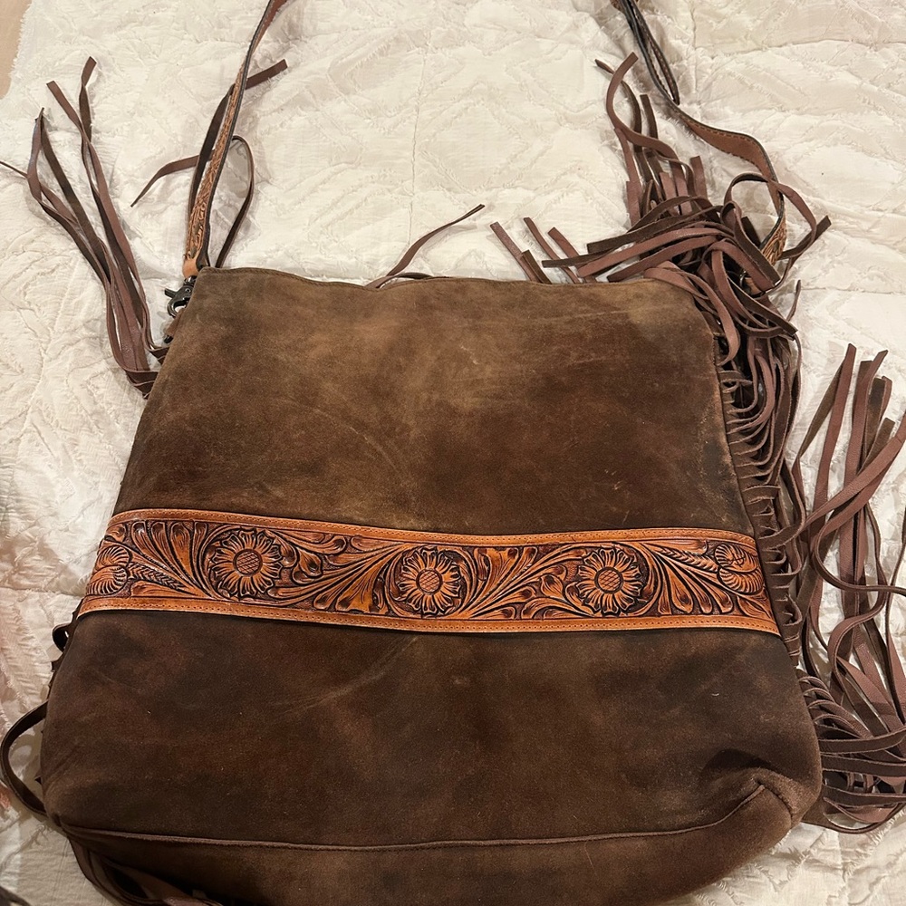 Brown Leather Fringe Shoulder Bag